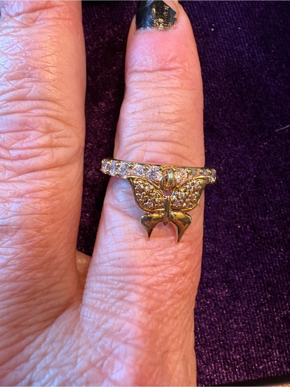 Kirk’s Folly Butterfly Charm Crystal Ring – Gold Tone Statement Ring size 8 - Picture 2 of 3